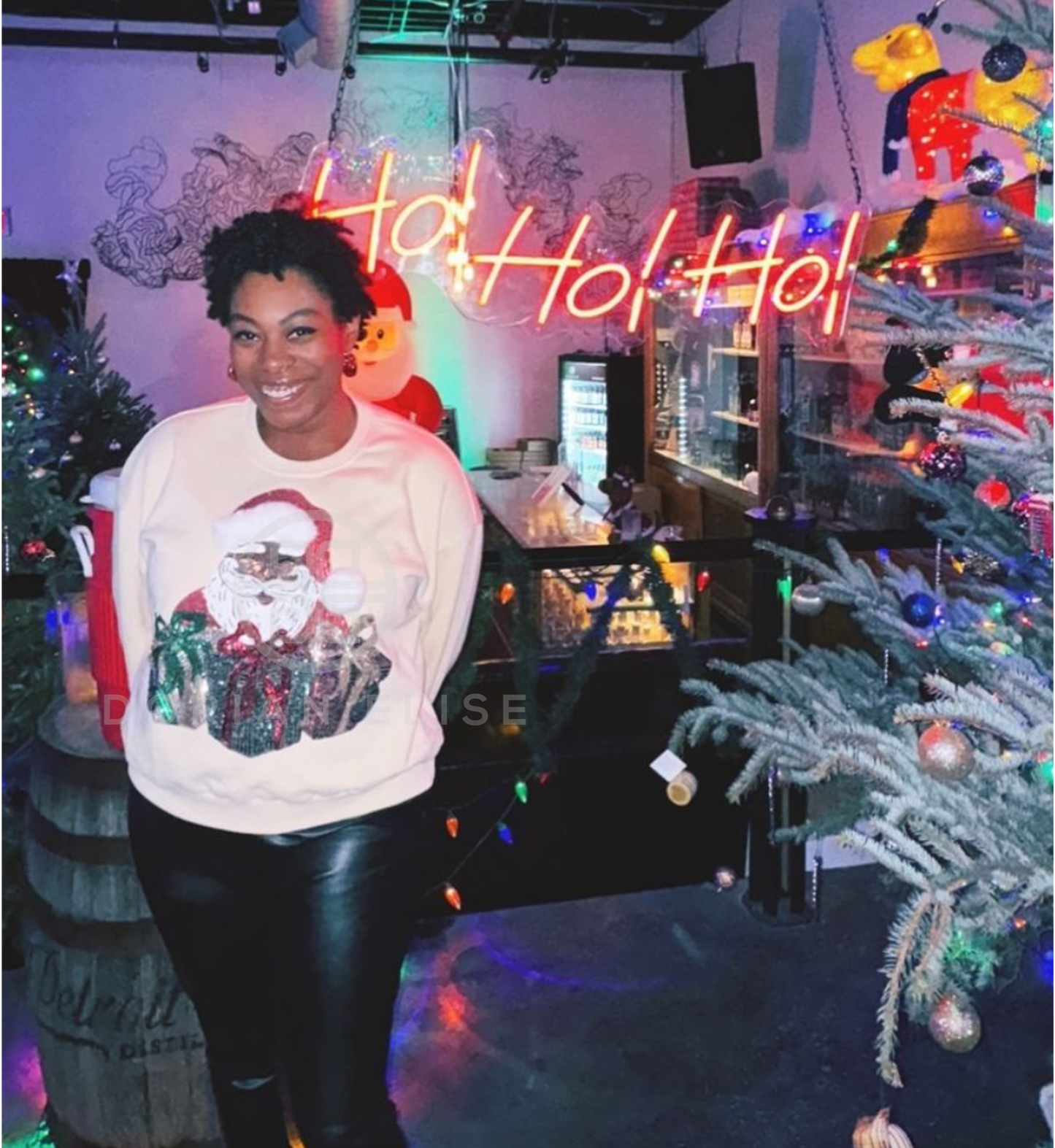 Cocoa Santa Sequin Luxe Women's Black Santa Sweatshirt