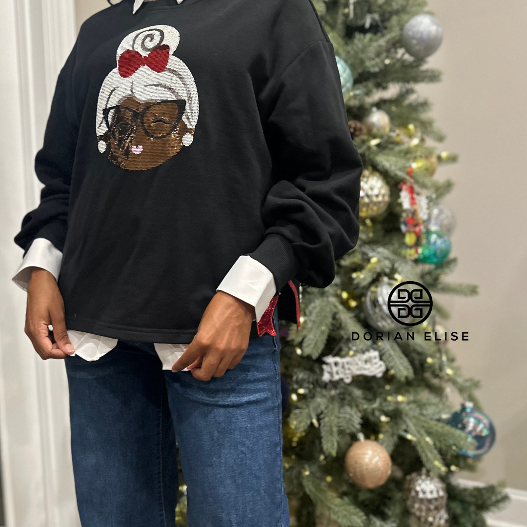 Mama Claus Black Mrs. Claus Luxe Oversized Sweatshirt