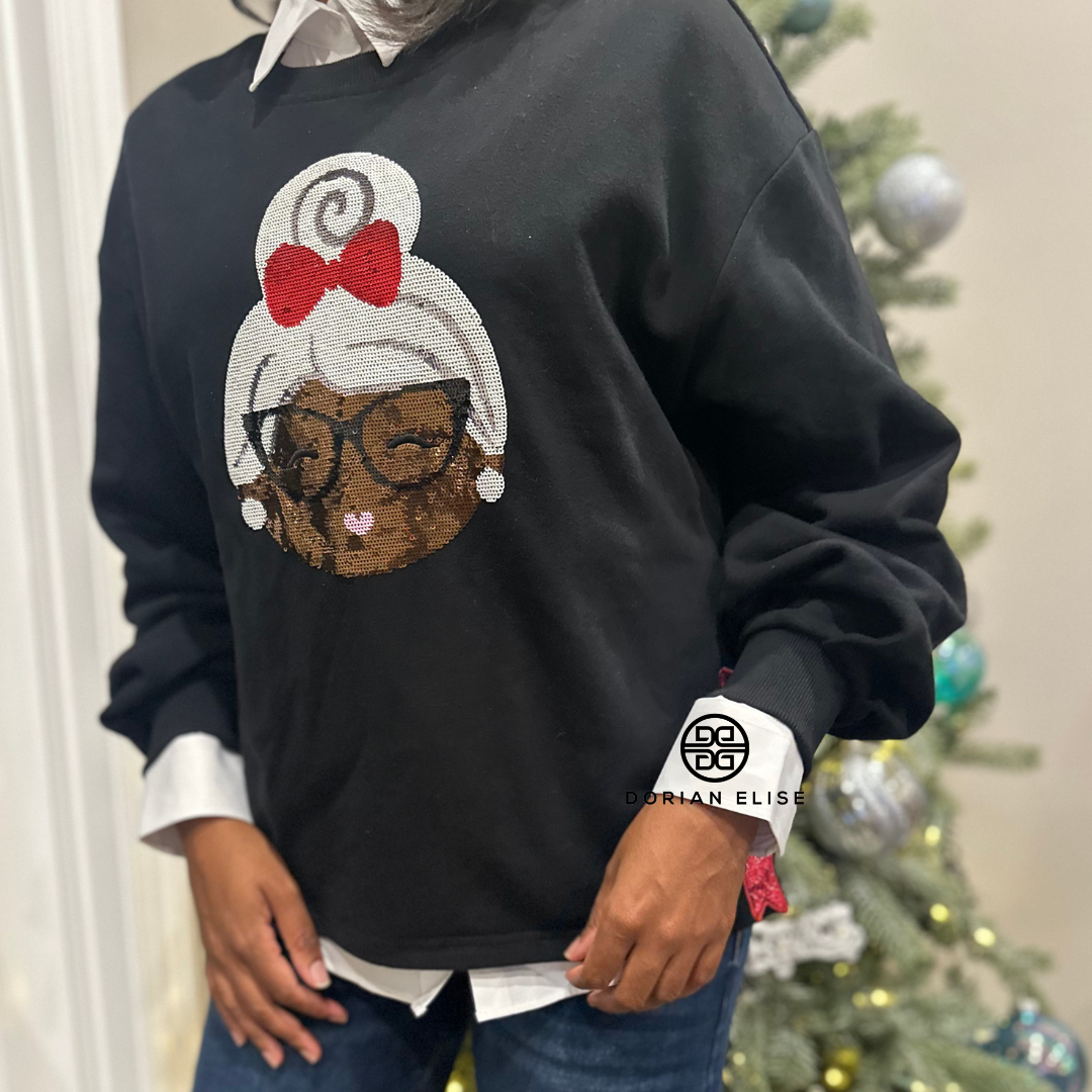 Mama Claus Black Mrs. Claus Luxe Oversized Sweatshirt