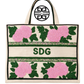 Customizable Ivy Leaf Pink and Green Beaded Tote Bag