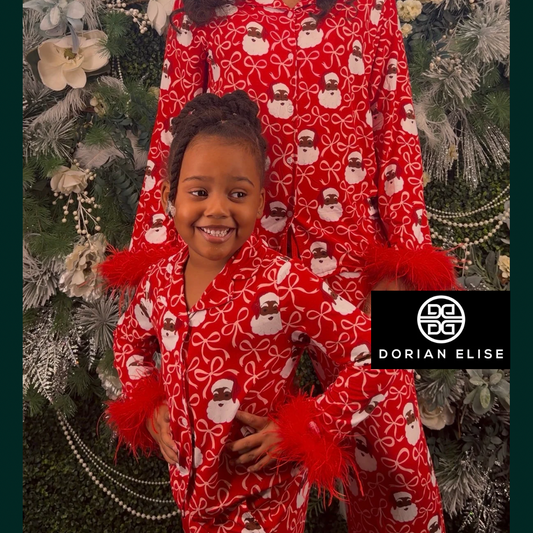 Red Girl’s Luxe Black Santa Bow Lounge Set With Detachable Feathers