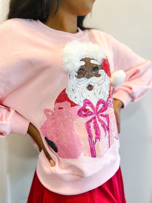 Cocoa Santa Sequin Luxe Women's Black Santa Sweatshirt