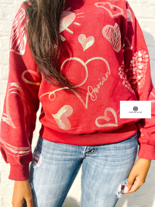 Heartfelt Harmony Sequin Luxe Women's Sweatshirt