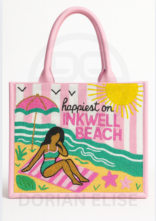 PRE-ORDER Happiest on Inkwell Beach Martha's Vineyard Beaded Tote Bag
